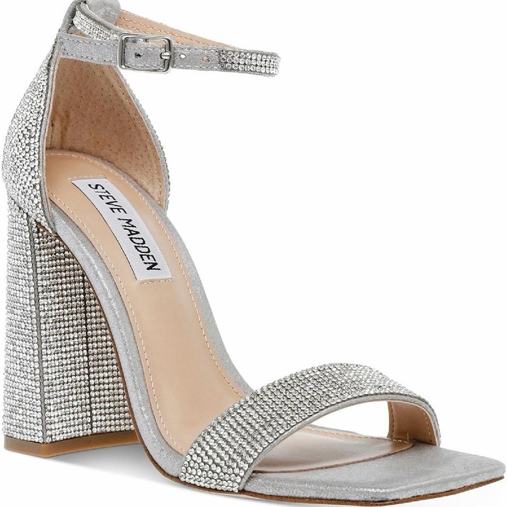 Steve Madden Glittering Silver Block Heels
